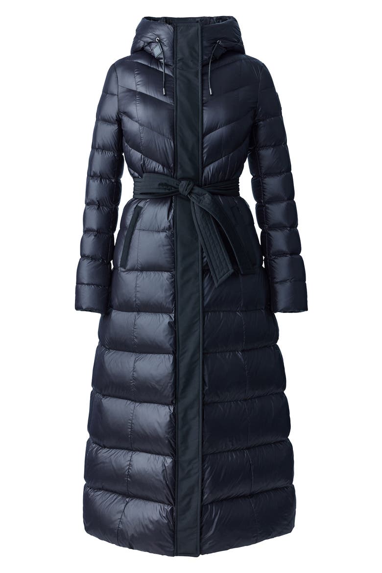 Calina Lustrous Water Repellent Down Coat, Alternate, color, BLACK
