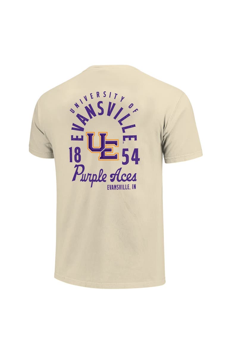 IMAGE ONE Men's Cream Evansville Purple Aces Comfort Colors Mascot Overlay T-Shirt, Alternate, color, Cream