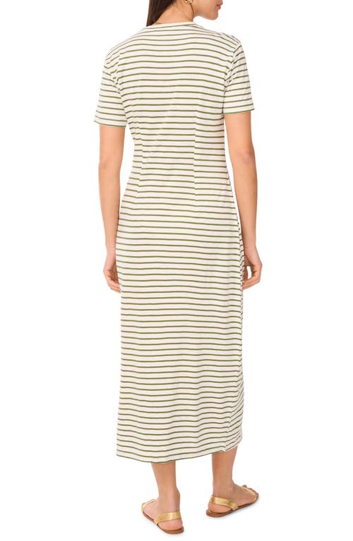 TWO BY VINCE CAMUTO TWO BY VINCE CAMUTO STRIPE PLEATED SIDE COTTON T-SHIRT DRESS