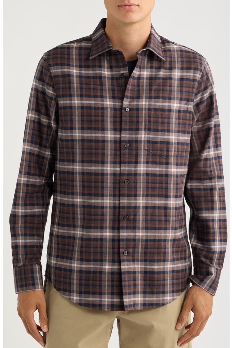 Plaid Cotton & Cashmere Button-Up Shirt, Alternate, color, BROWN ASPEN PLAID