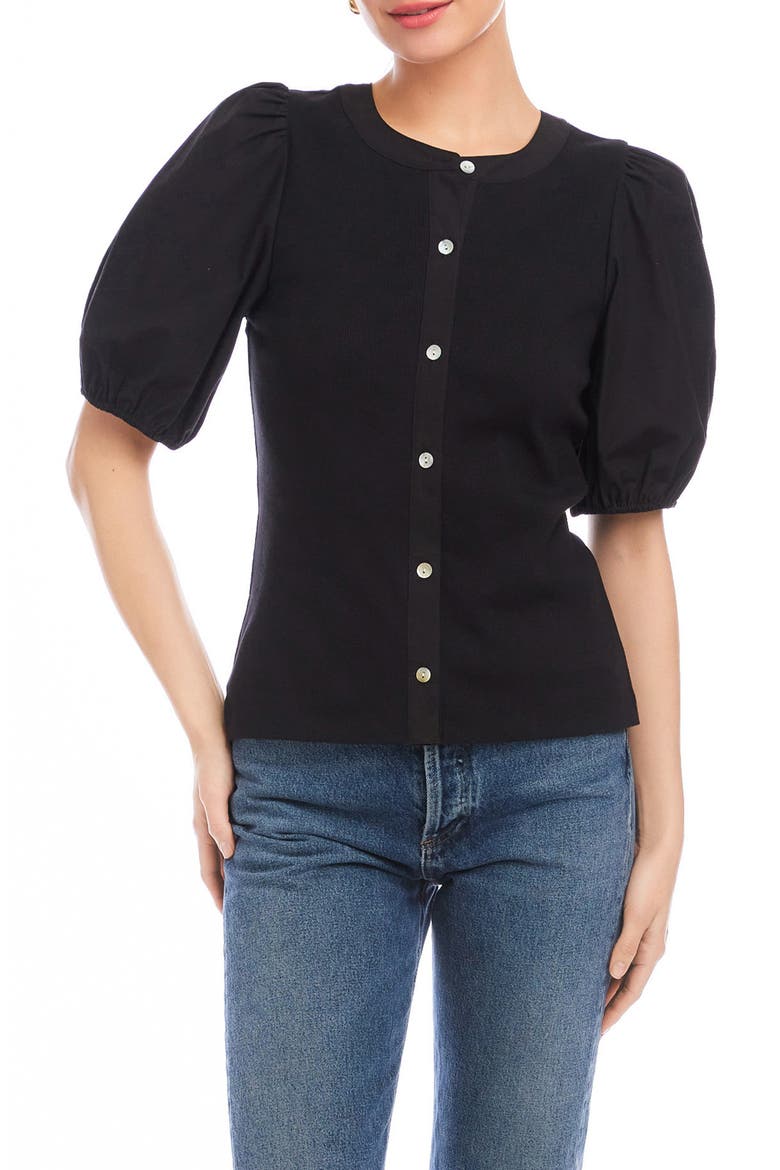 Terryn Mixed Media Top, Main, color, BLACK