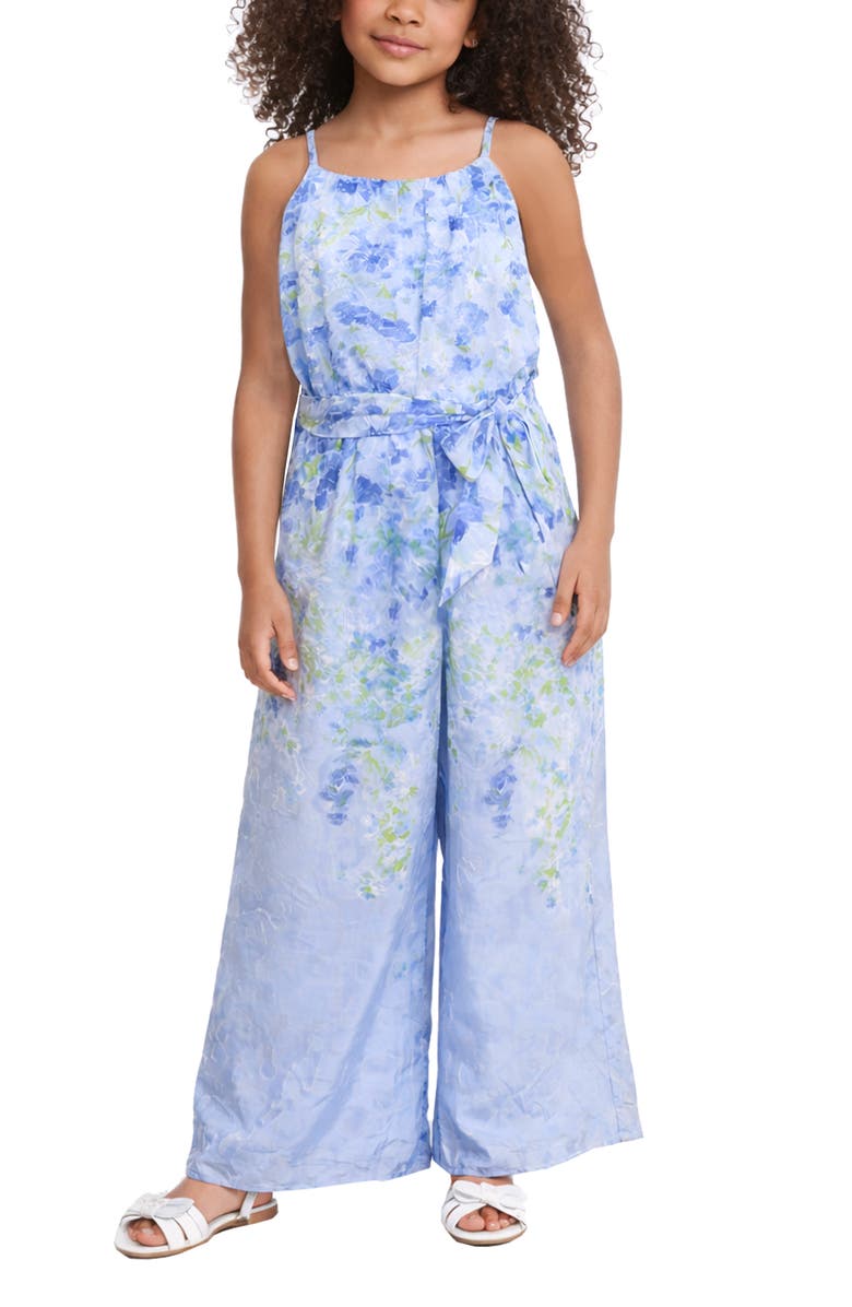 Zunie Kids' Floral Wide Leg Chiffon Jumpsuit, Alternate, color, Blue Multi