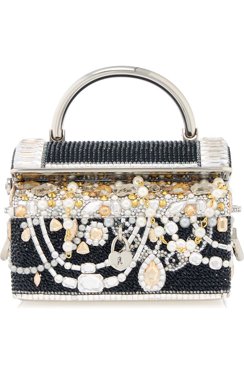 JUDITH LEIBER COUTURE Treasure Chest Clutch, Main, color, Silver Jet Multi