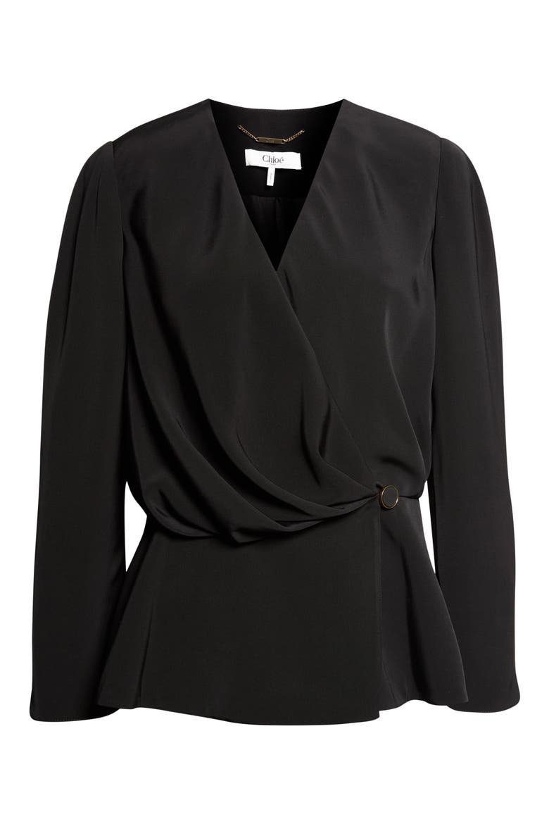 Fluid Faille Cinched Waist Top, Alternate, color, BLACK