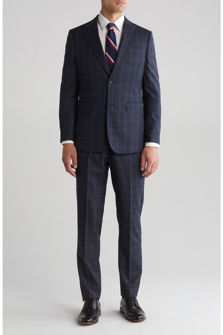 Plaid Trim Fit Wool Blend Two-Piece Suit, Main, color, GRAY