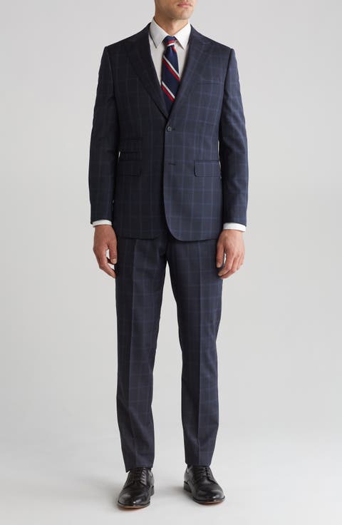 Plaid Trim Fit Wool Blend Two-Piece Suit