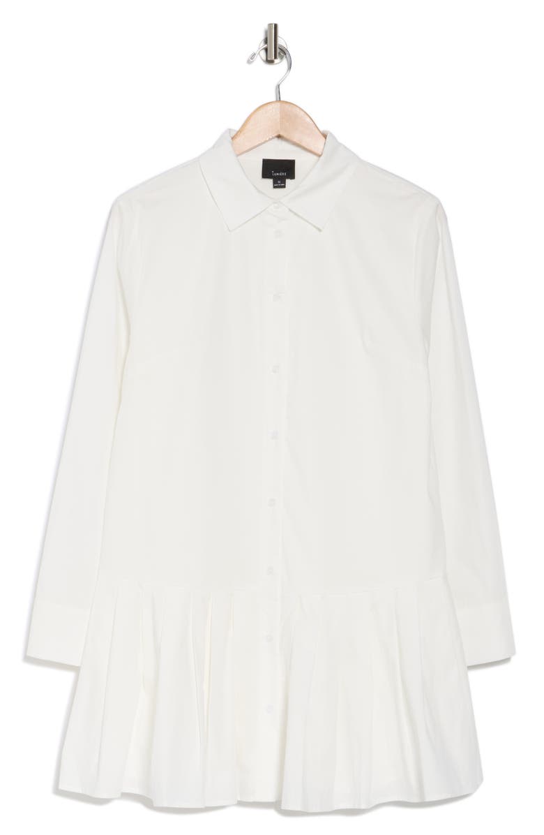 LUMIERE Pleated Long Sleeve Cotton Button-Up Shirtdress, Alternate, color,