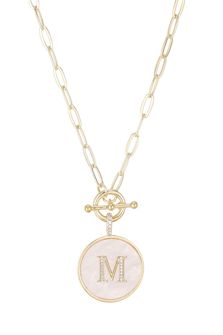14K Gold Plated Mother-of-Pearl Initial Pendant Necklace, Main, color, WHITE/ GOLD-M