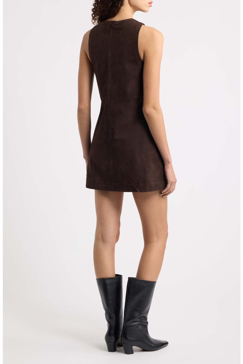 Leather Sleeveless Shift Minidress, Alternate, color, CACAO
