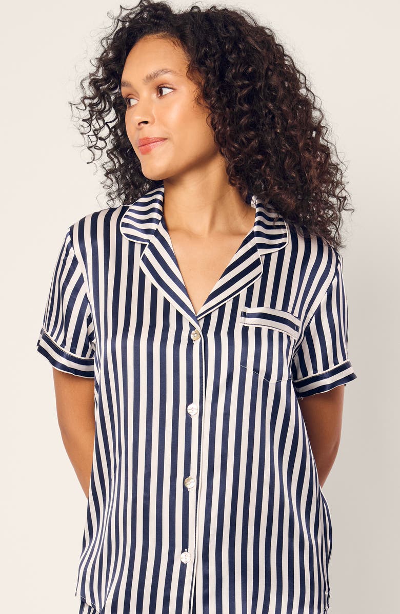 Petite Plume Stripe Mulberry Silk Short Pajamas, Alternate, color, 