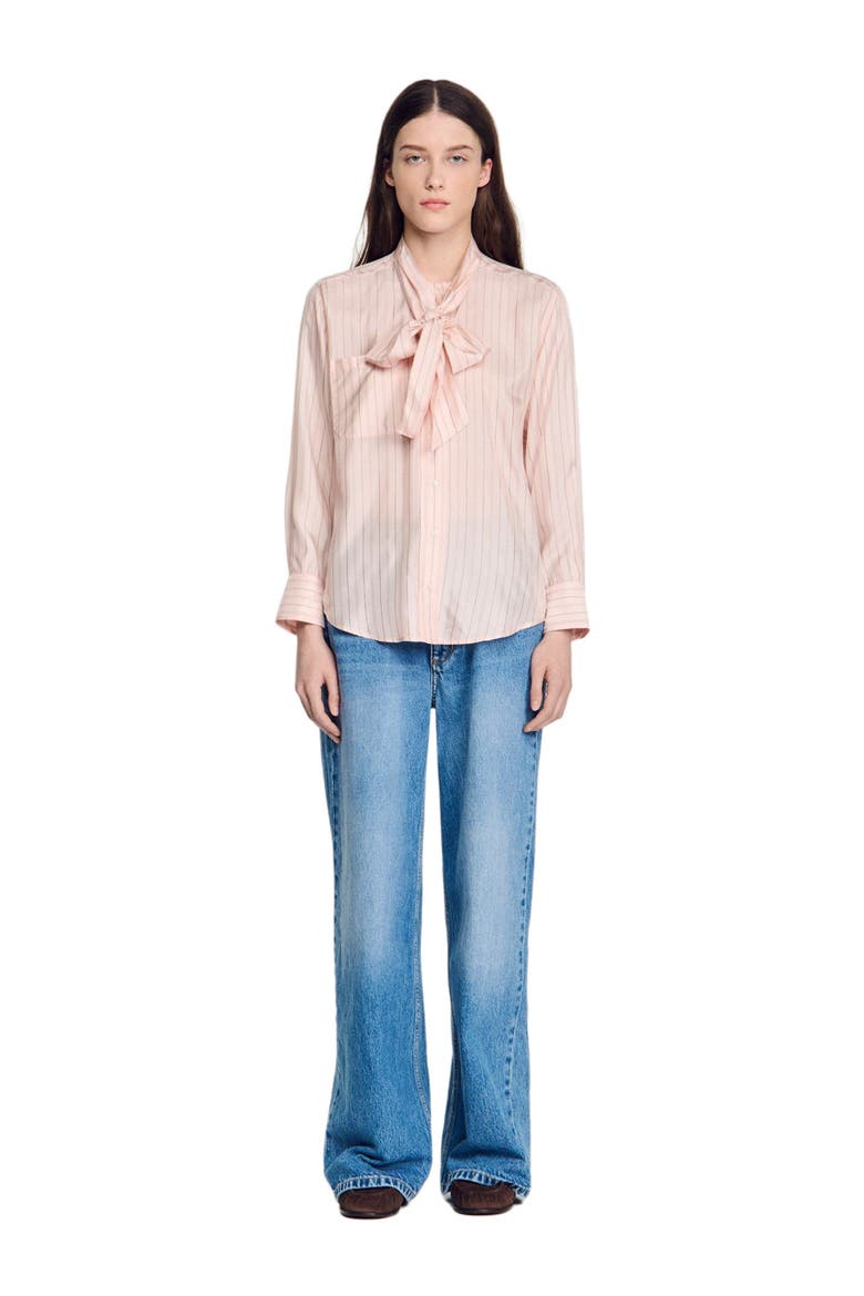 Striped tie-neck shirt, Alternate, color, Light pink