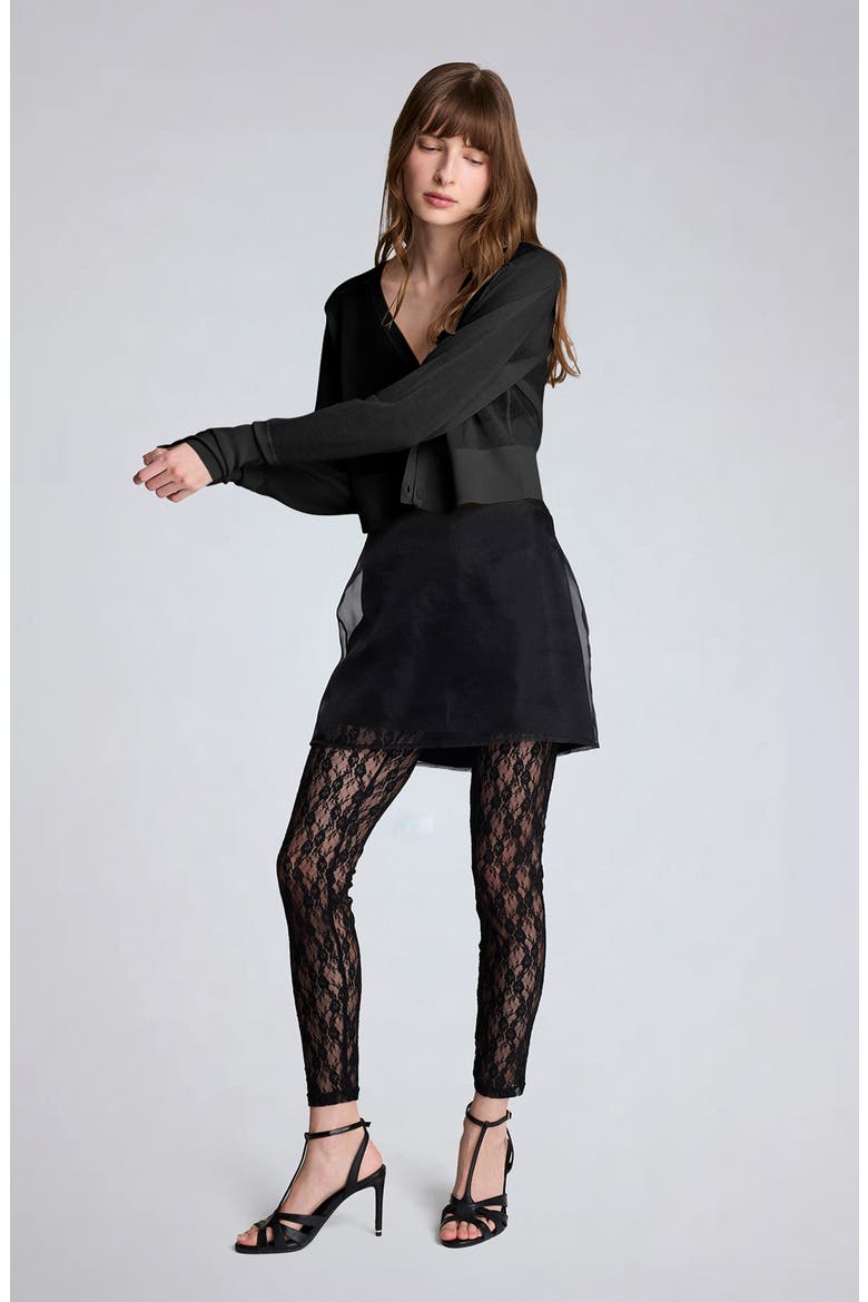 Crop Sheer Saddle Shoulder Cardigan, Alternate, color, BLACK