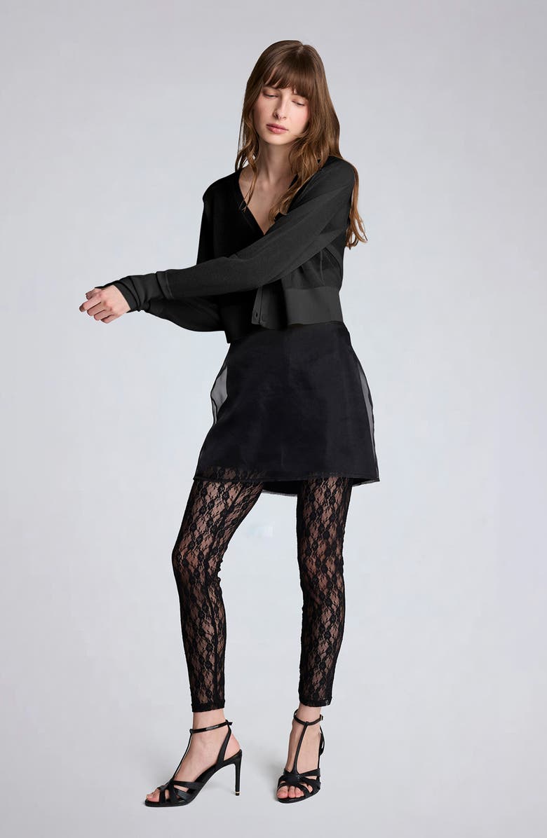 Kenneth Cole Crop Sheer Saddle Shoulder Cardigan, Alternate, color, Black