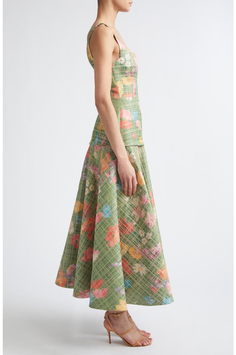Floral Raffia Square Neck Midi Dress, Alternate, color, CACTUS