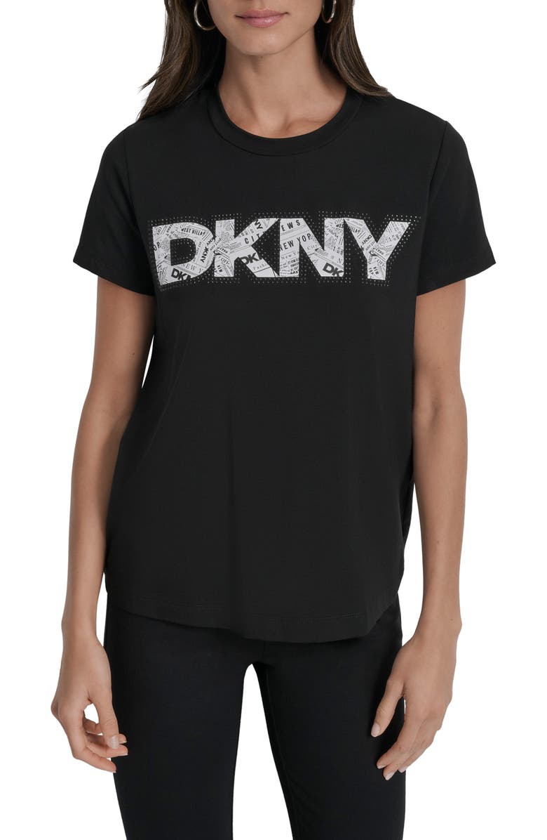 DKNY Newspaper Logo Graphic T-Shirt, Main, color, Black