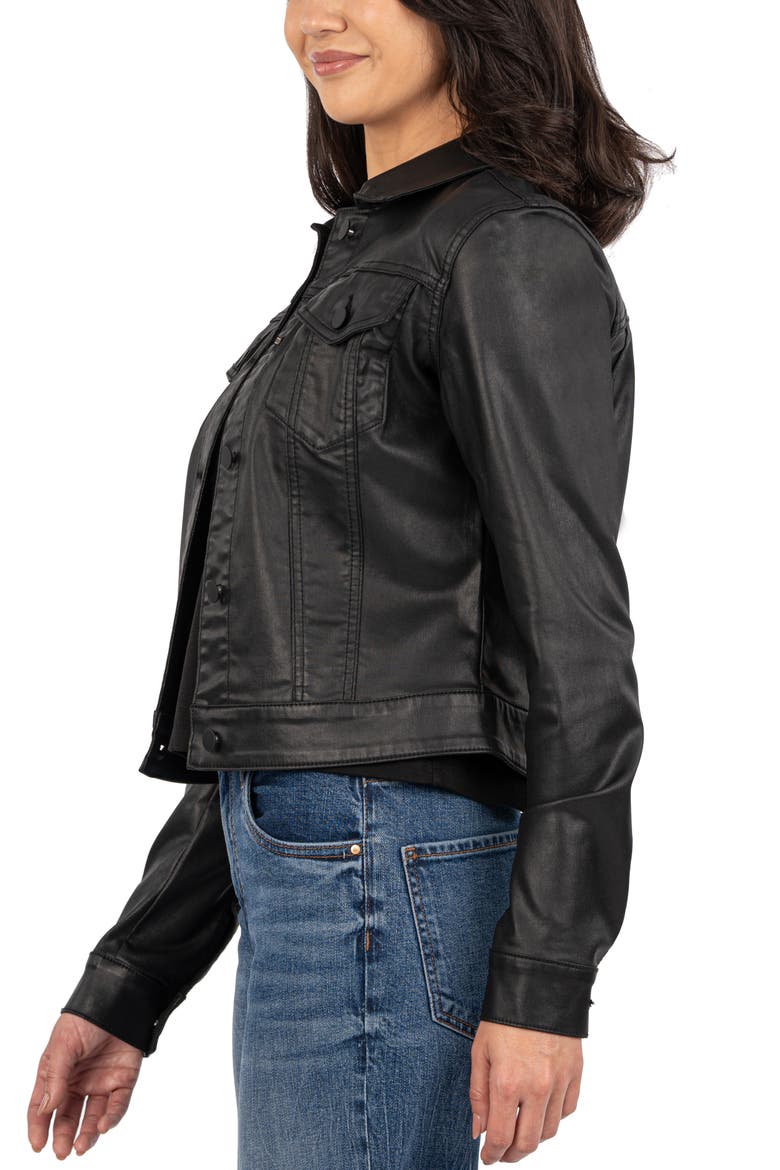 Julia Coated Crop Denim Trucker Jacket, Alternate, color, BLACK JM