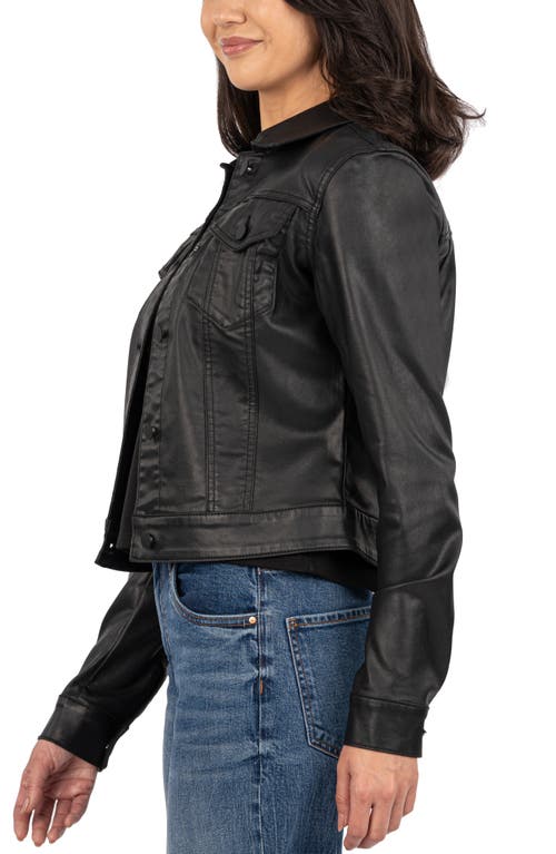 Kut From The Kloth Julia Coated Crop Denim Trucker Jacket In Black