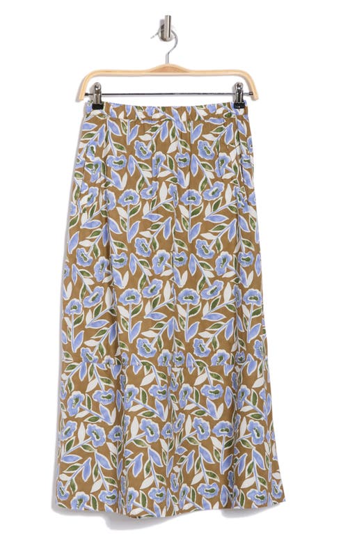 Melloday Poplin Skirt In Khaki Dusty Blue Floral