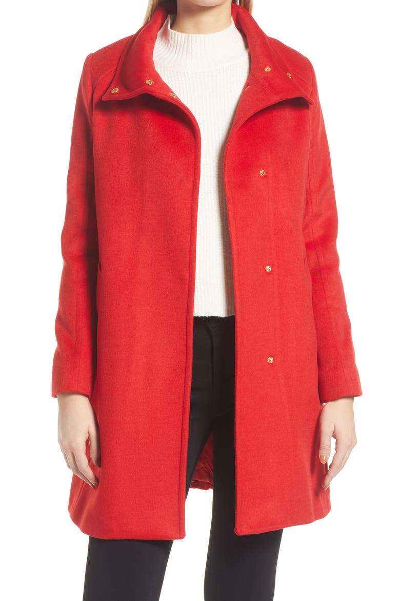 Women's Stand Collar Coat, Main, color, RED