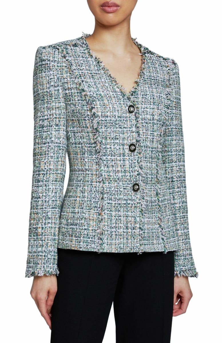 Santorelli GEORGIA Jacket in Luxury Tweed with Fringe Detail, Alternate, color, 