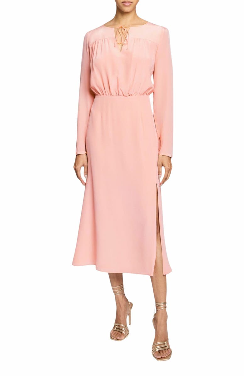Santorelli Tessa Long Sleeve Midi Fit and Flare dress in Silk Crepe de Chine, Main, color, 