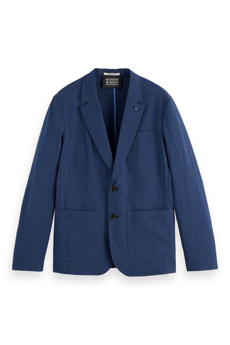 Regular Fit Unconstructed Cotton Stretch Seersucker Suit Jacket, Alternate, color, SKY CAPTAIN MINI CHECK
