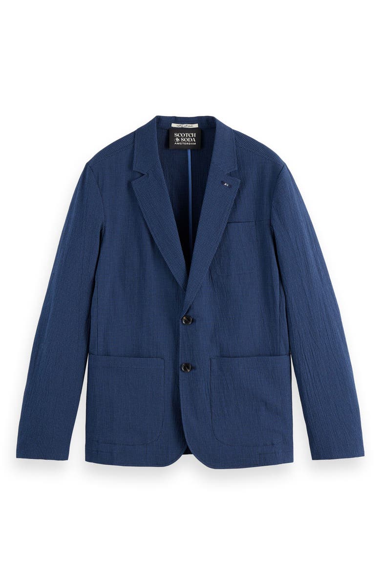 Scotch & Soda Regular Fit Unconstructed Cotton Stretch Seersucker Suit Jacket, Alternate, color, Sky Captain Mini Check