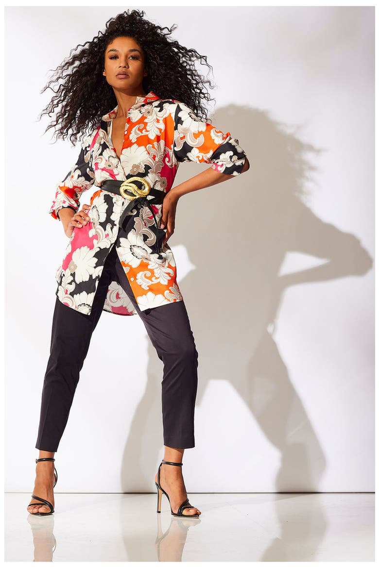 Cressida - Printed Silk Twill Button Up Tunic Shirt, Alternate, color, MULTI