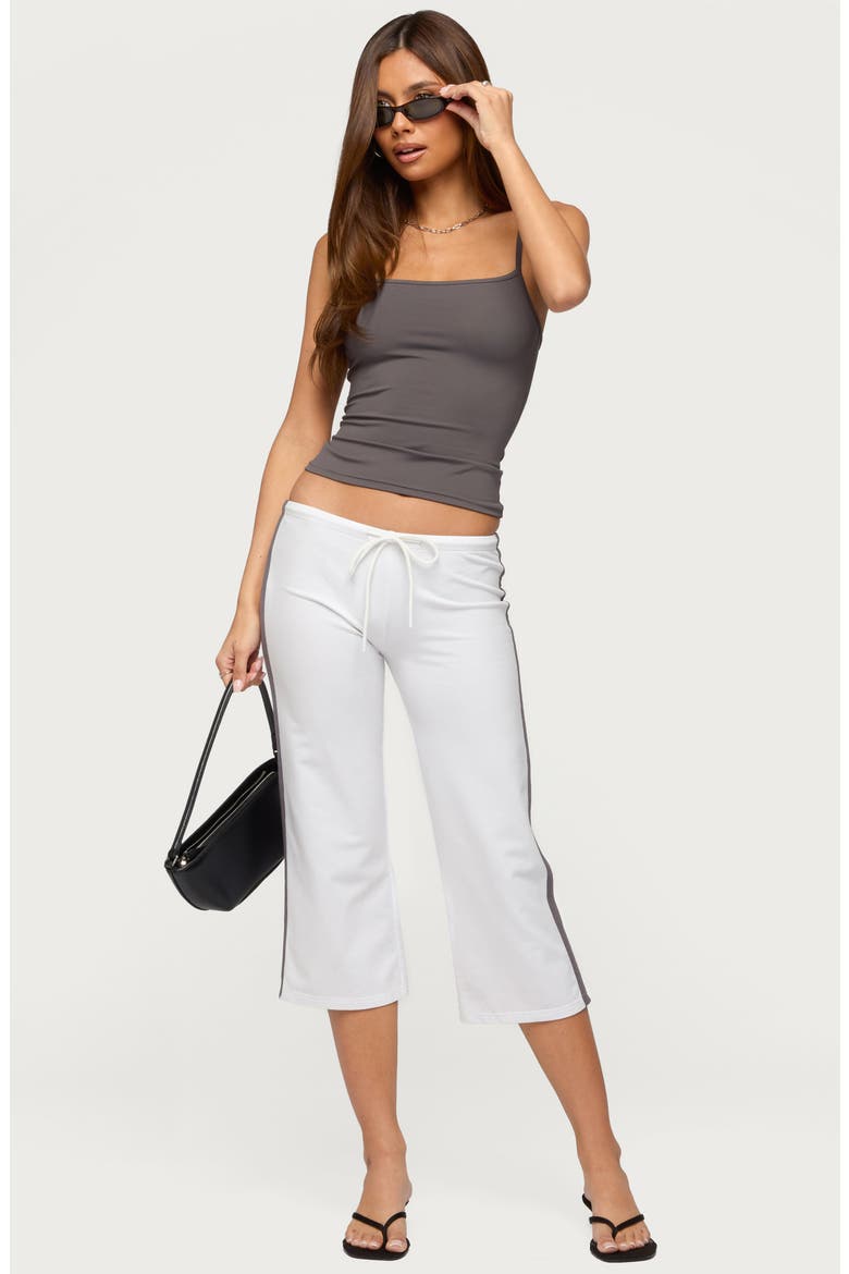 Milene Side Stripe Terry Drawstring Capri Pants, Alternate, color, WHITE