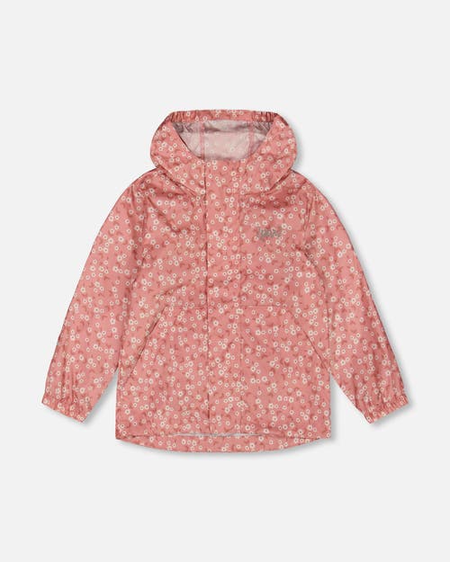 Deux Par Deux Little Girl's Printed Packable Windbreaker Small White Flowers On Pale Pink In White Flowers On Pale Pink