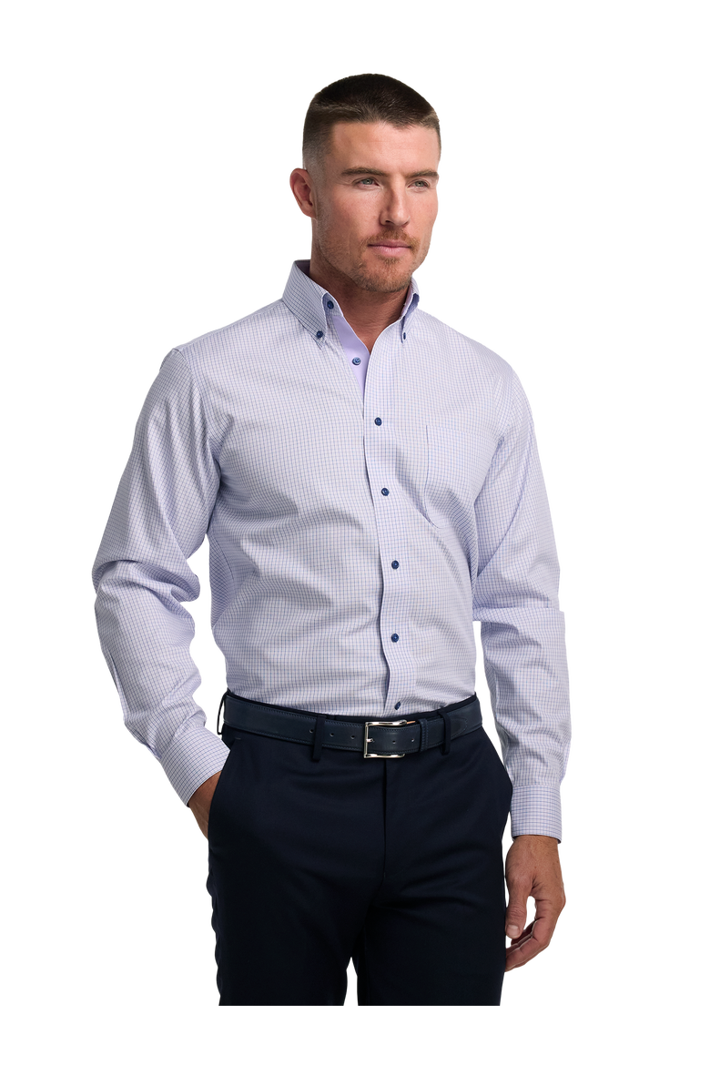 Cotton Buttondown Collar Pinpoint Classic Contrast Trim Button Cuff Long Sleeve, Alternate, color, Purple