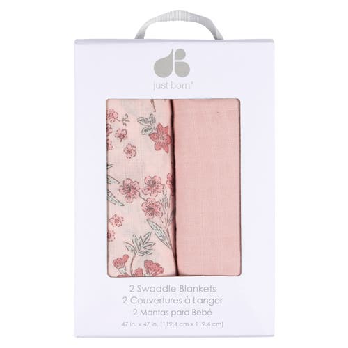 Just Born Muslin Swaddle Pink Floral Blankets 2-pack In Pink