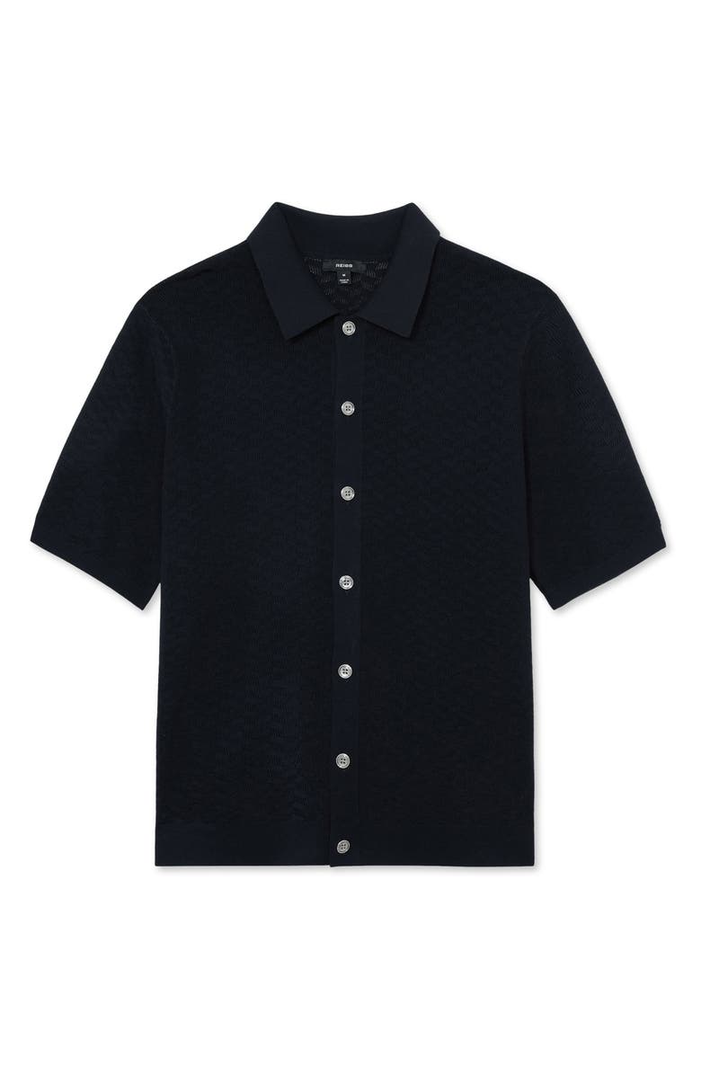 Reiss Phoenix Chevron Knit Button-Up Shirt, Alternate, color, Navy