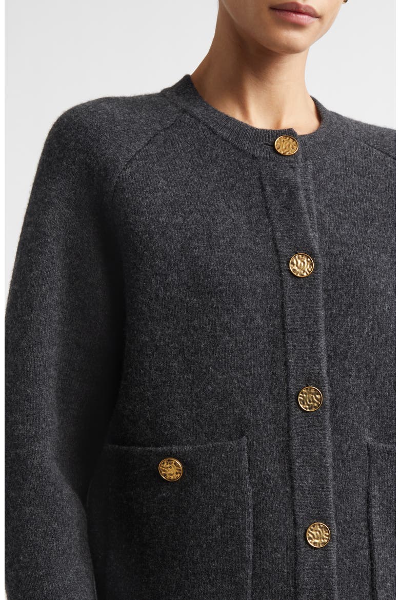 Hammered Button Cashmere & Wool Cardigan, Alternate, color, CHARCOAL