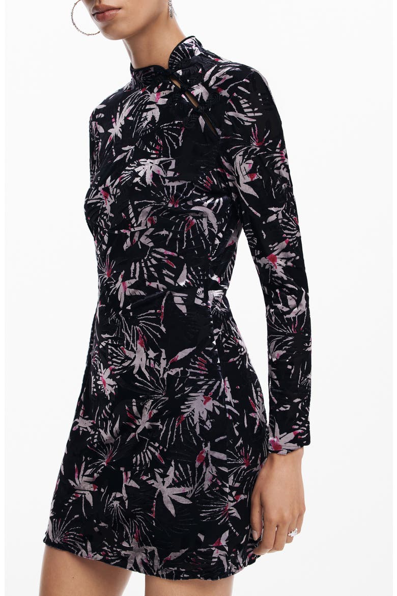 Print Long Sleeve Minidress, Alternate, color, BLACK