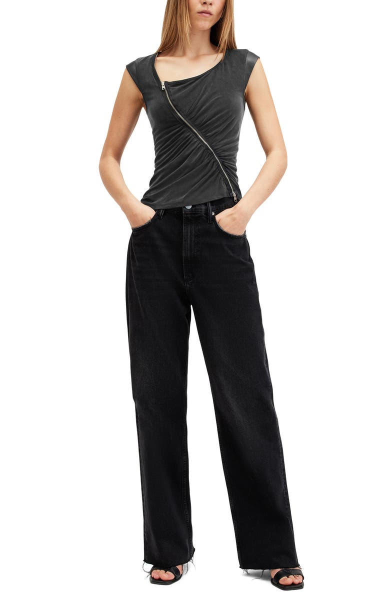 AllSaints Umbra Asymmetric Exposed Zip Top, Alternate, color, Black