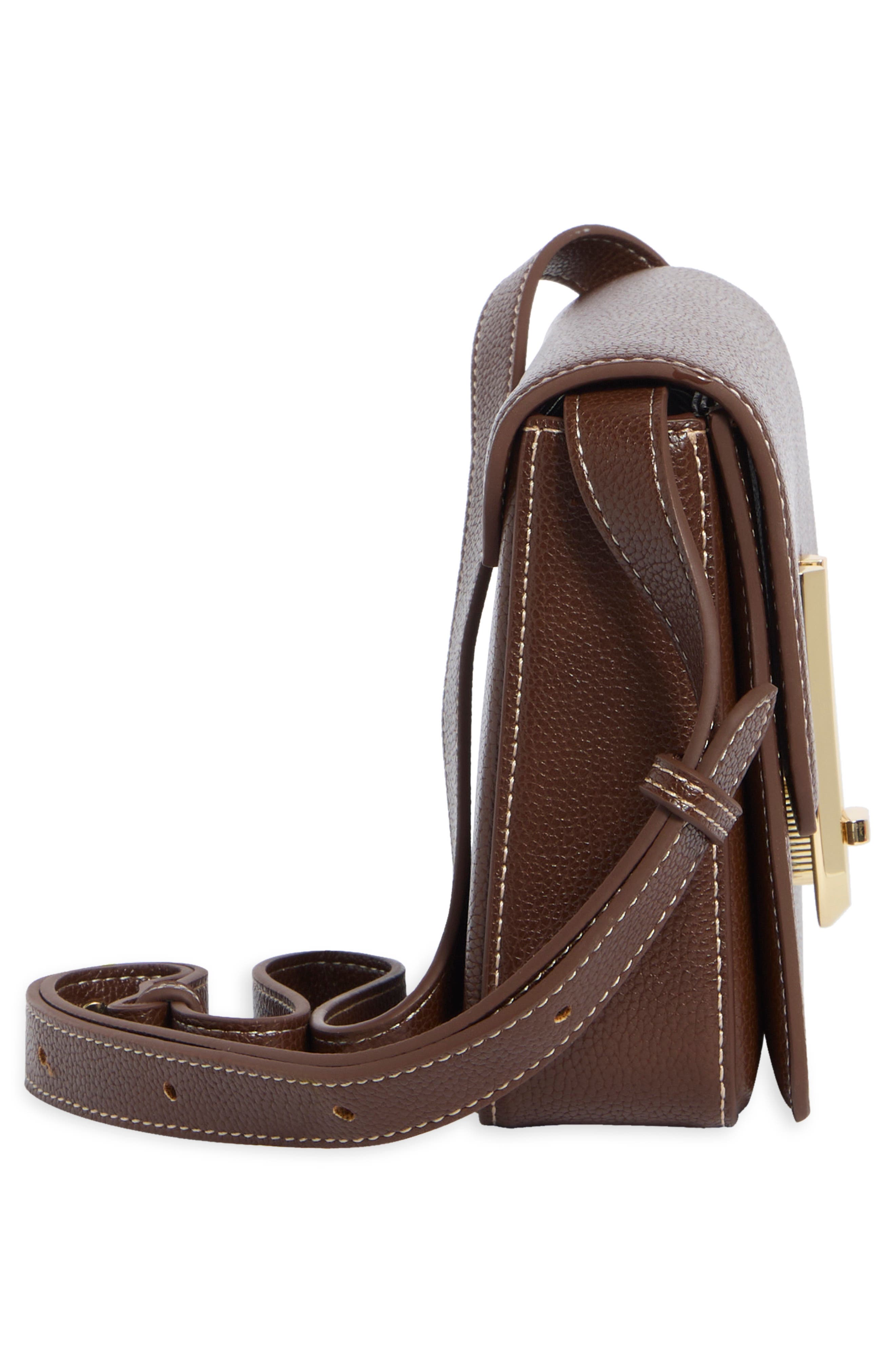 Evania Lock Pebbled Faux Leather Shoulder Bag, Alternate, color, BROWN