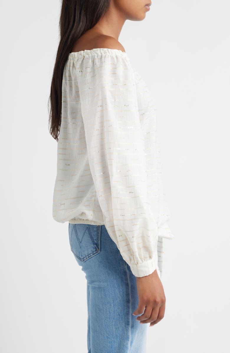 Vince Camuto Metallic Off the Shoulder Top, Alternate, color, New Ivory