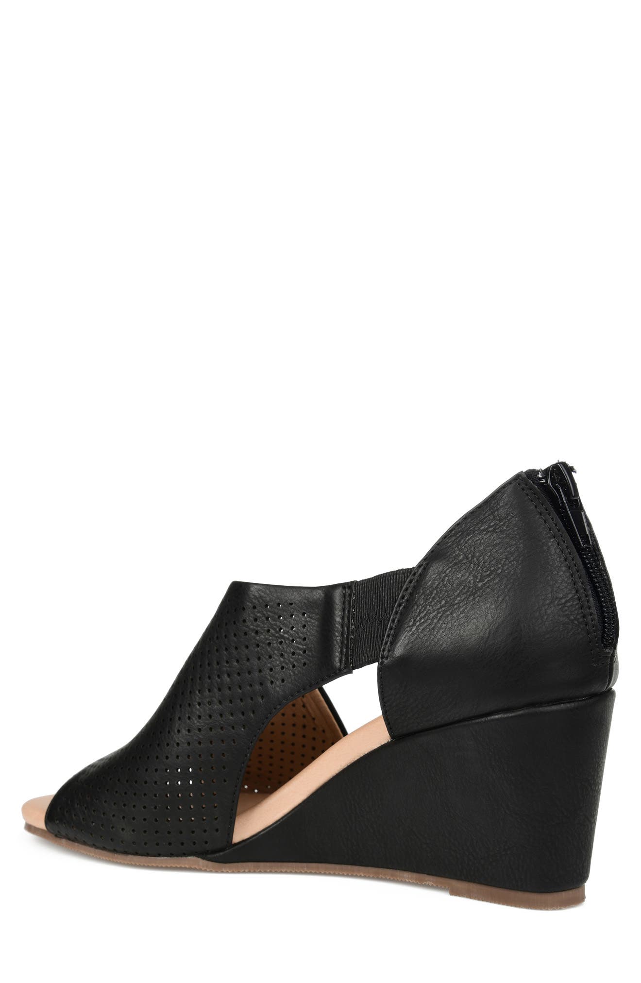 Journee Collection Aretha Perforated Wedge Sandal - Wide Width, Alternate, color, Black