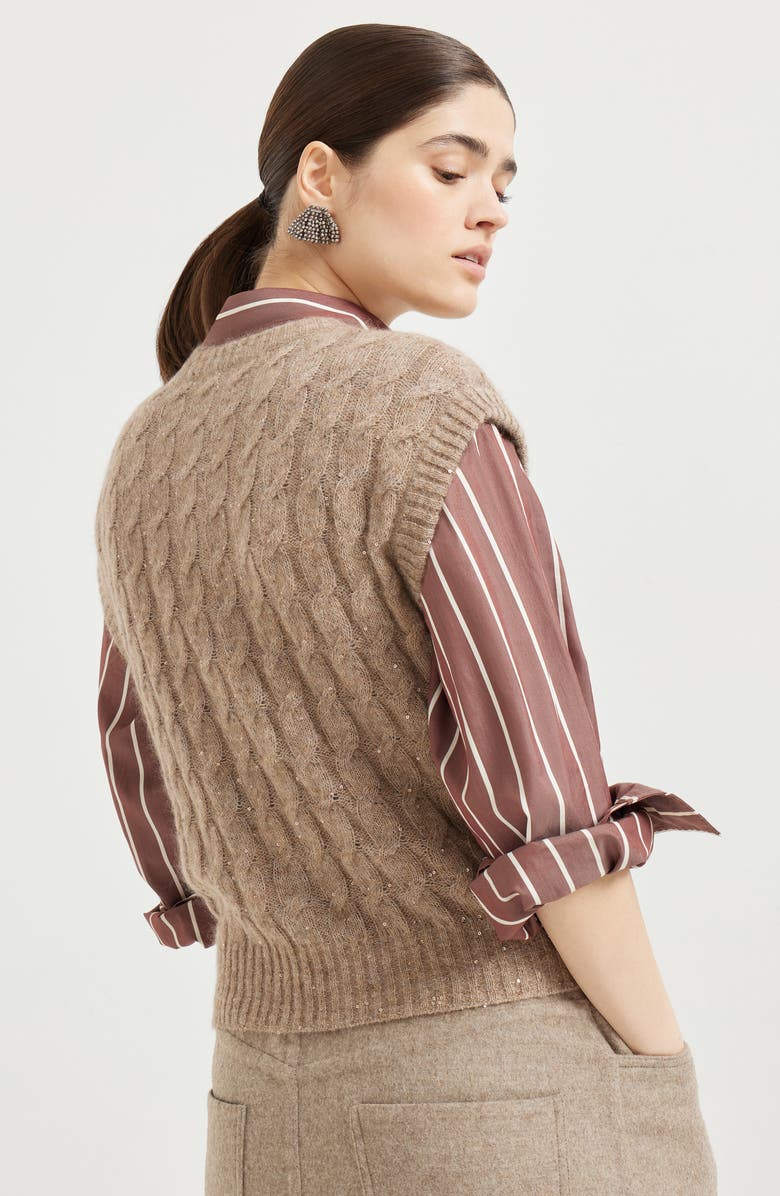 Brunello Cucinelli Dazzling Cable cardigan, Alternate, color, Hazelnut