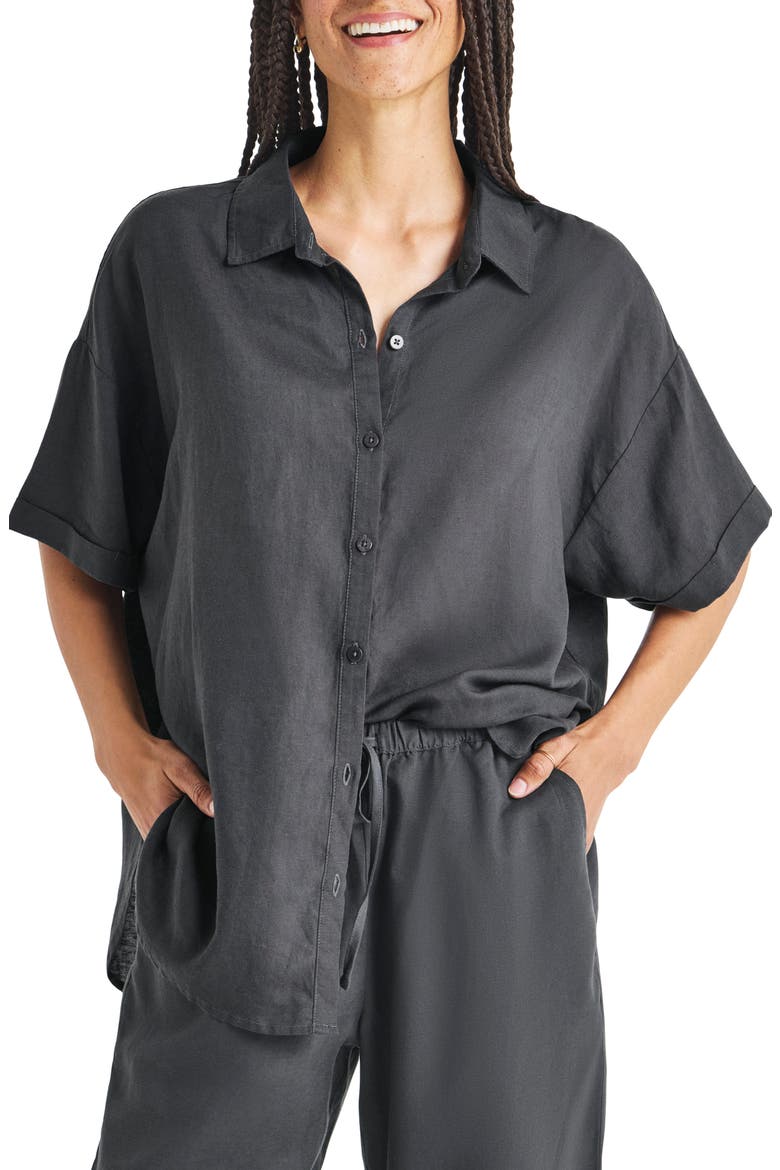 Dawson Elbow Sleeve Linen Blend Button-Up Shirt, Main, color, LEAD