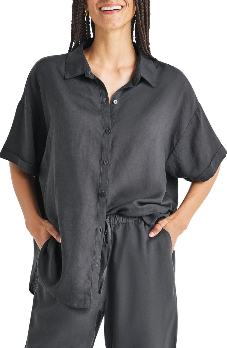 Splendid Dawson Elbow Sleeve Linen Blend Button-Up Shirt, Main, color,