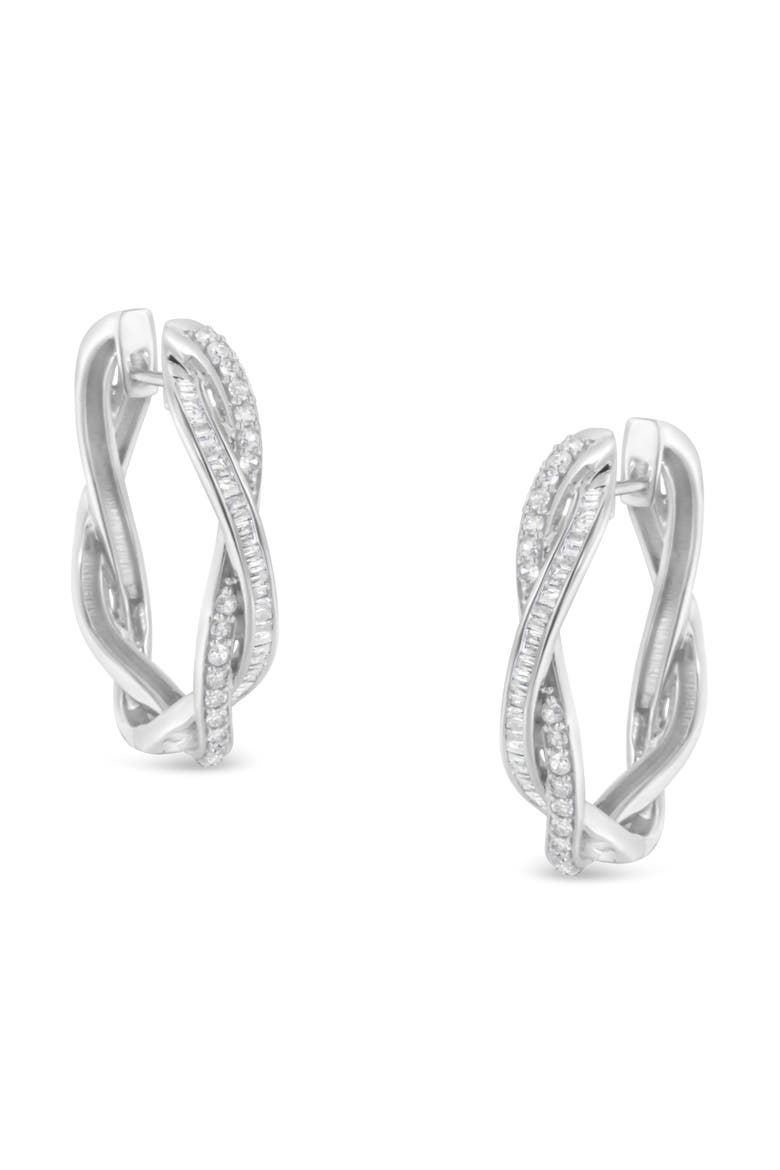 Silver 3/4 Cttw Diamond Twist Hoop Earring, Main, color, White