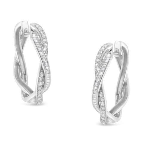 Silver 3/4 Cttw Diamond Twist Hoop Earring