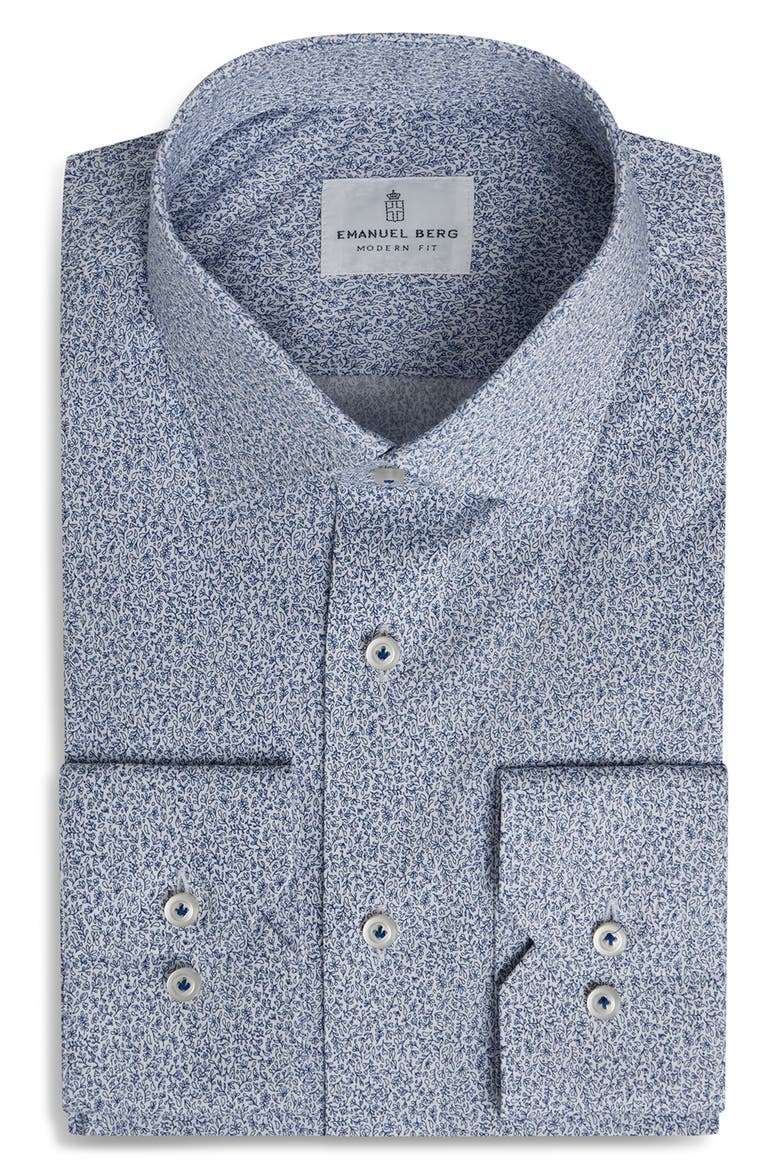 Modern Fit Floral Stretch Cotton Poplin Dress Shirt, Main, color, MEDIUM BLUE