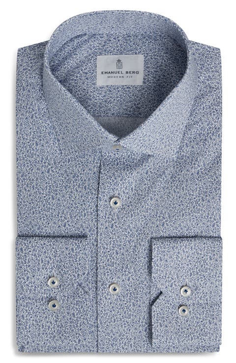 Modern Fit Floral Stretch Cotton Poplin Dress Shirt