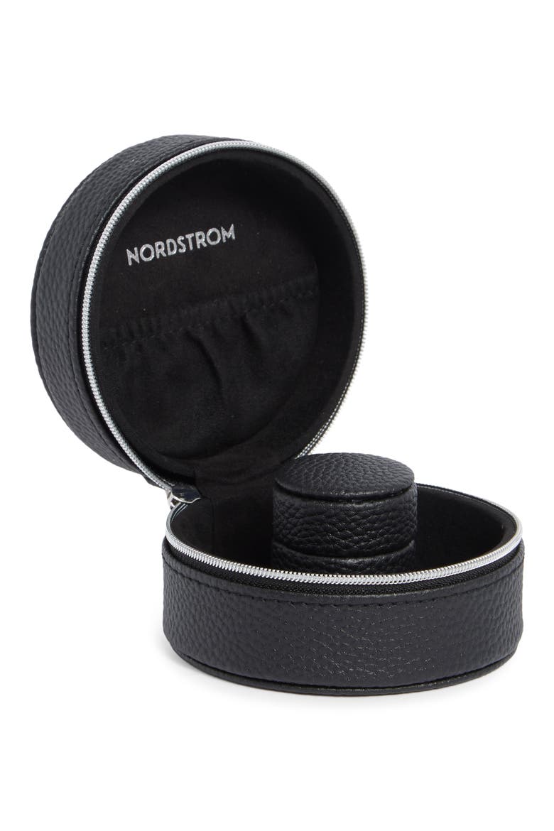 Round Faux Leather Watch Box, Alternate, color, BLACK- SILVER