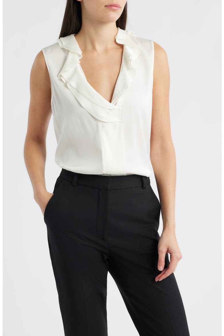 Kali Ruffle Sleeveless Stretch Silk Top, Main, color, IVORY