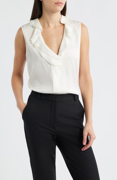 Kali Ruffle Sleeveless Stretch Silk Top