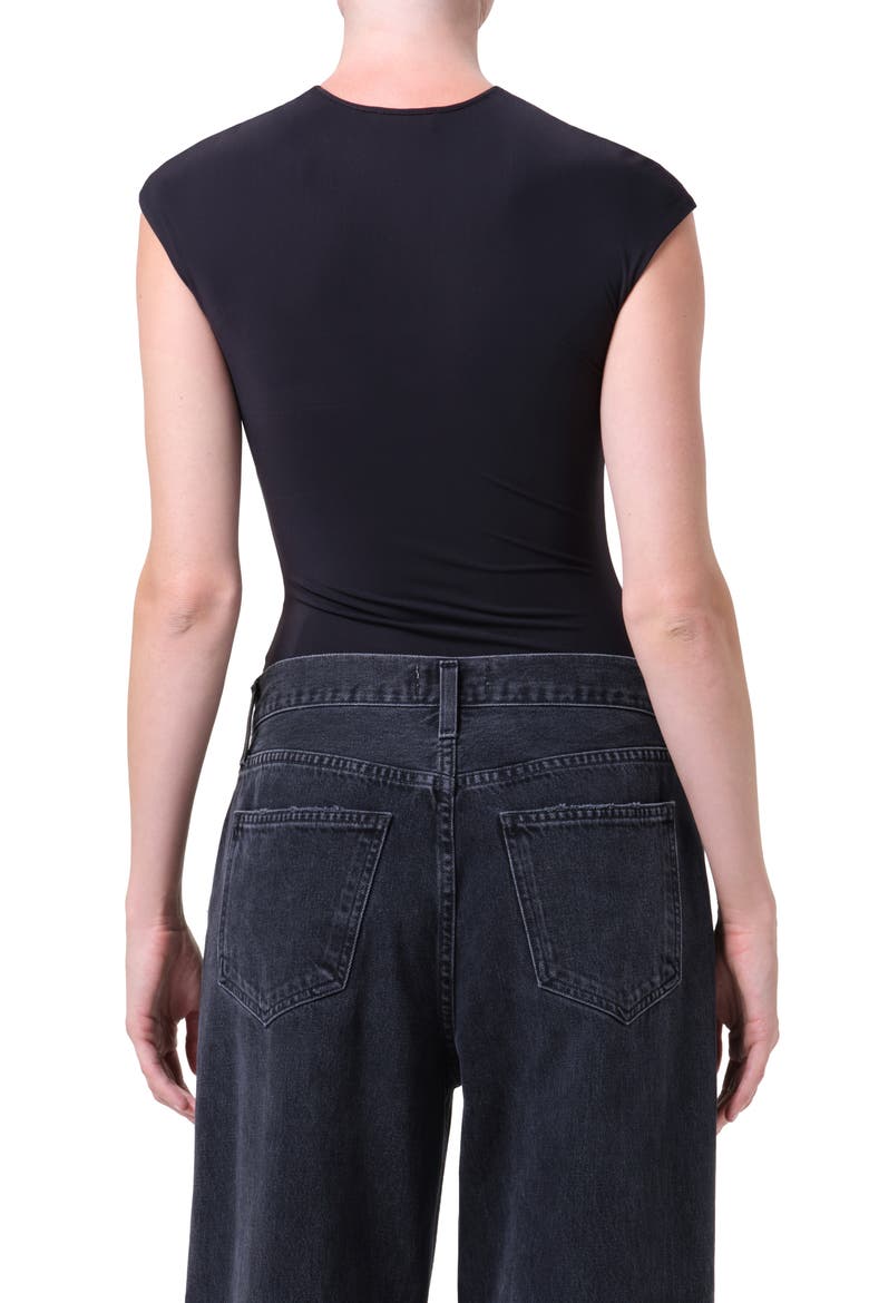 Agata Cap Sleeve Bodysuit, Alternate, color, BLACK